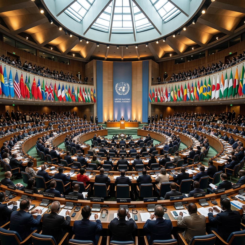 International delegates assembled in a conference hall
